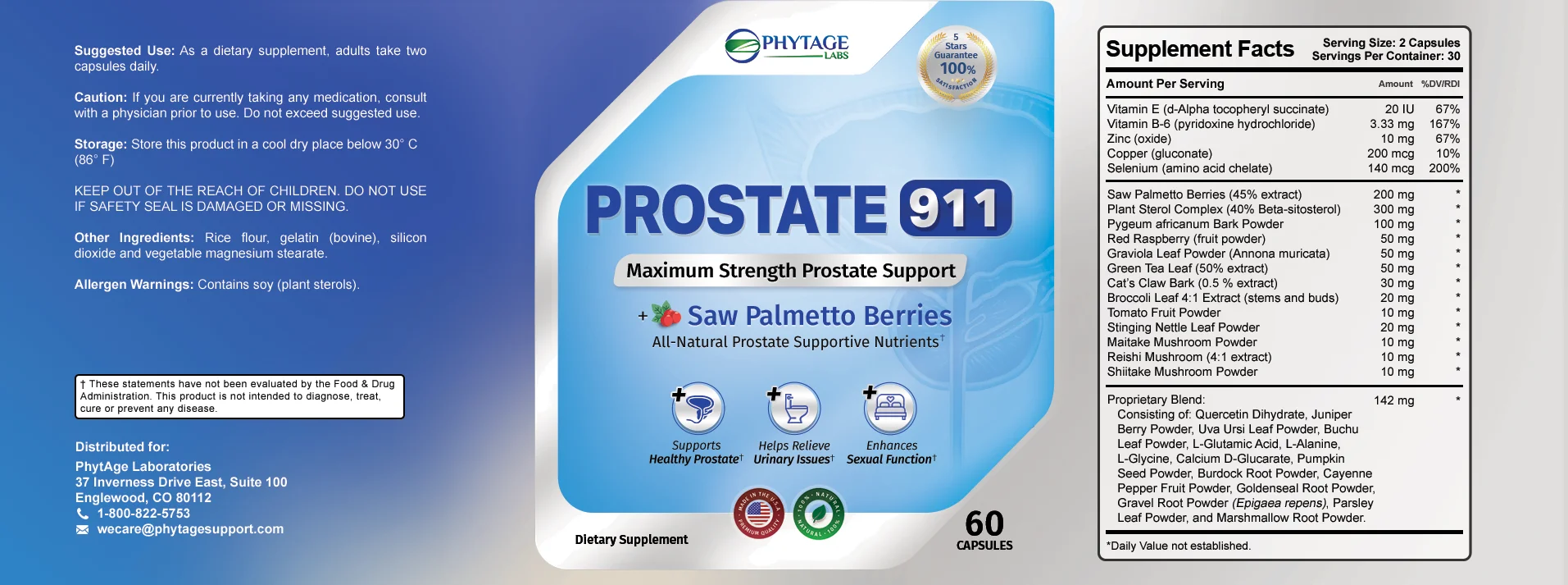 Prostate 911 Supplement Facts Label and Ingredients